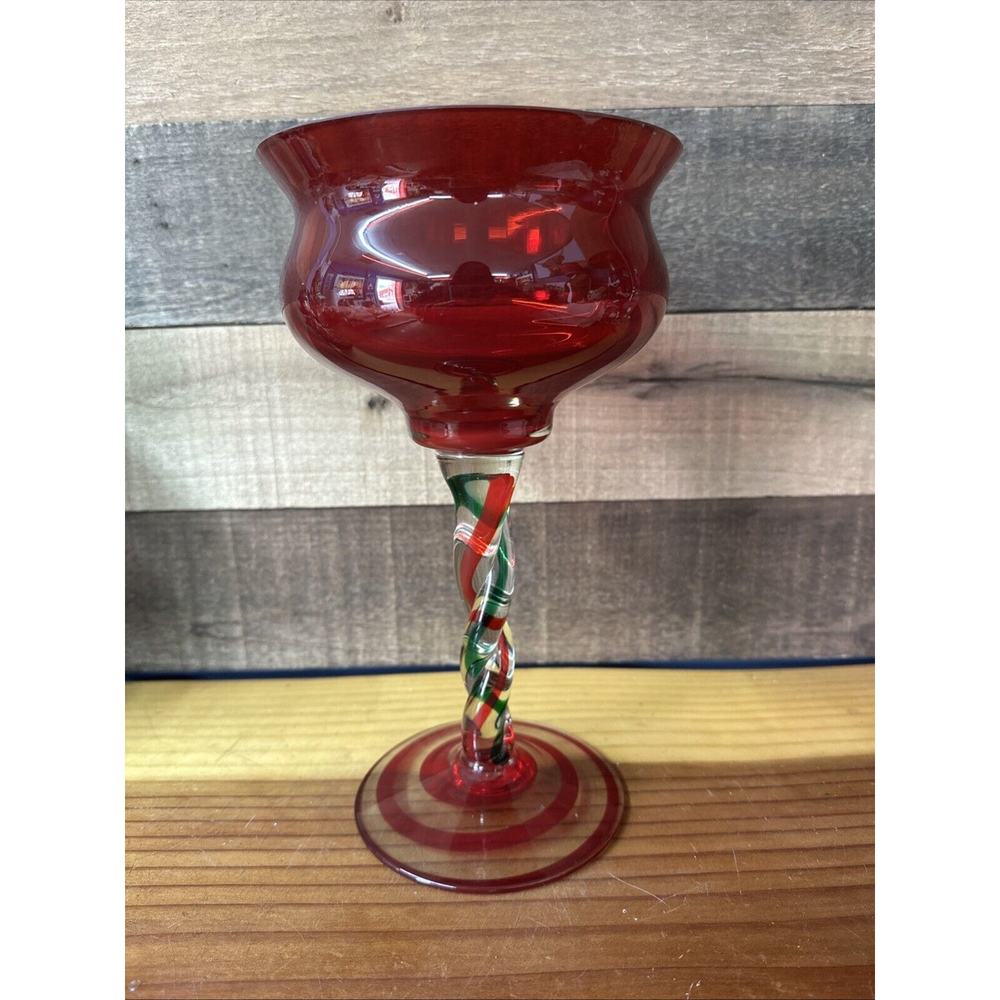Polish Twisted Art Hand Blown Glass Spiral Candle Holder Candy Dish 10”